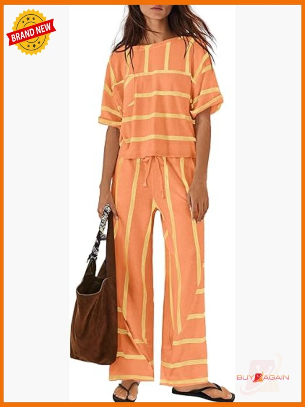 2 Piece Striped Lounge Set Short Sleeve Wide Leg Pants with Pockets